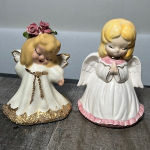 Vintage Assorted Set Angels One 1940's and One 1950's Gold Trim